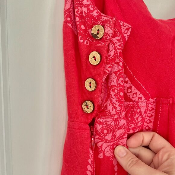 Free People Feel The Sun Jumpsuit Red Paisley Linen Wide Leg Size 0 Orig. $148 - Picture 4 of 10
